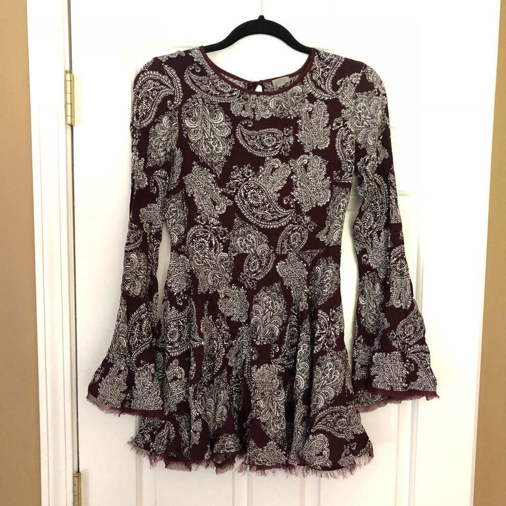 Maroon Bell Sleeve Mini Dress